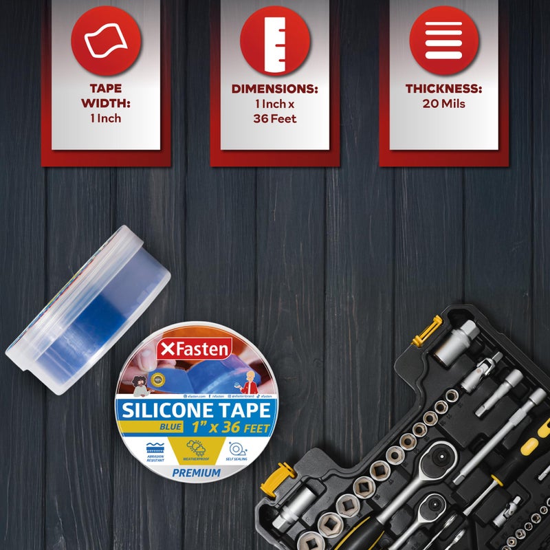 XFasten Self Fusing Silicone Tape Waterproof â€“ 1" x 36 Feet Blue, Self Amalgamating Tape, Silicone Rubber for Plumbing, Sealing Pipes, Hose Repair, Outdoor Coax and Electrical Cables â€“ Weatherproof - Image 2